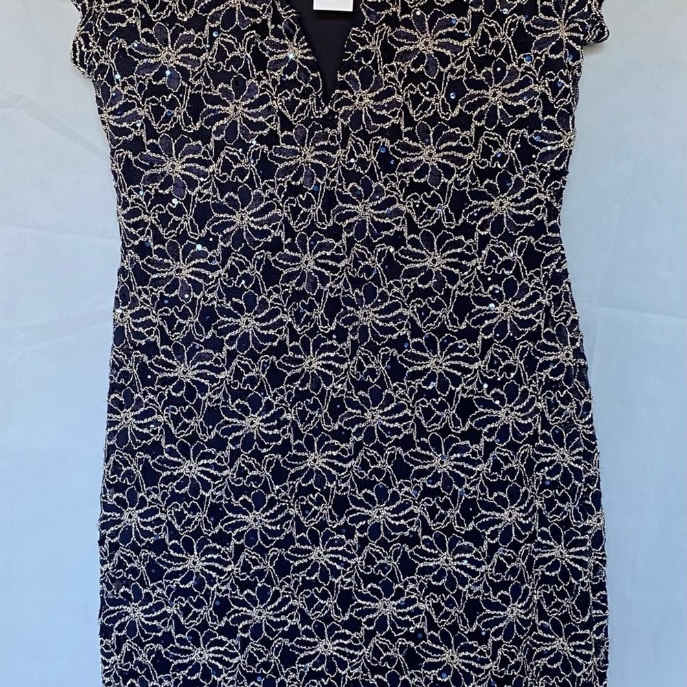 Connected Apparel Navy Dress with Gold Detailing - Picture 2 of 6